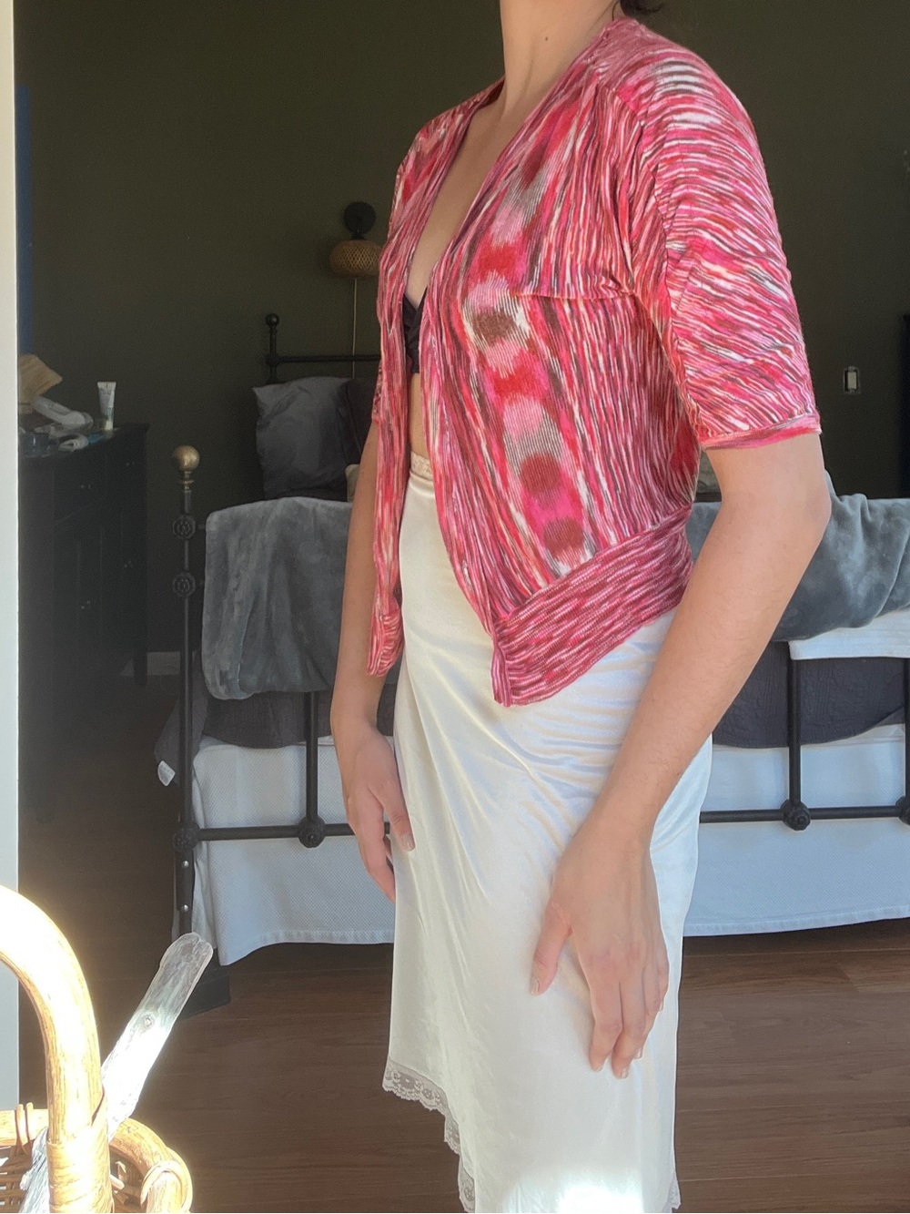 Pink Patterned Open Cardigan